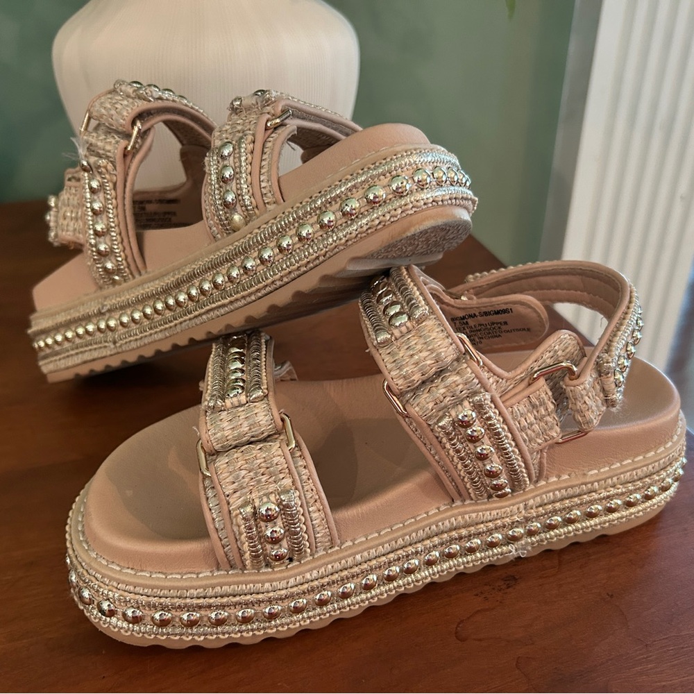 Steve Madden Beaded Platform Sandals in Beige - Picture 9 of 9